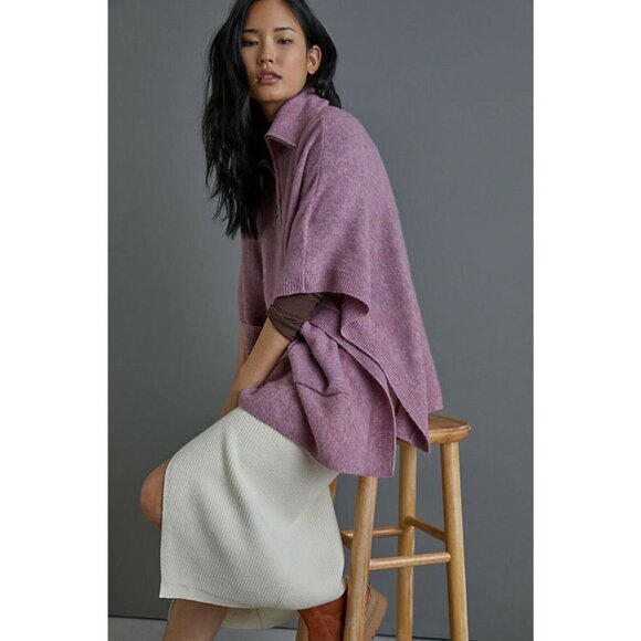 Anthropologie Charli Annina Poncho Sweater in Pink Purple Wool Pullover Sweater - Picture 1 of 5